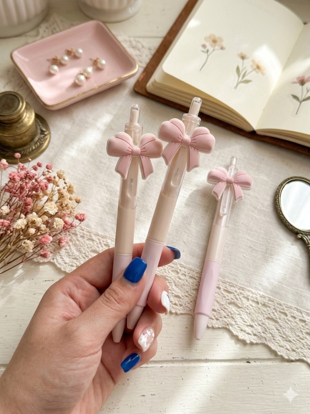 Pink Bow Retractable Gel Pens - Coquette Pastel Set of TWO